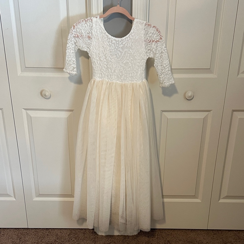 Elegant White and Cream Lace Dress